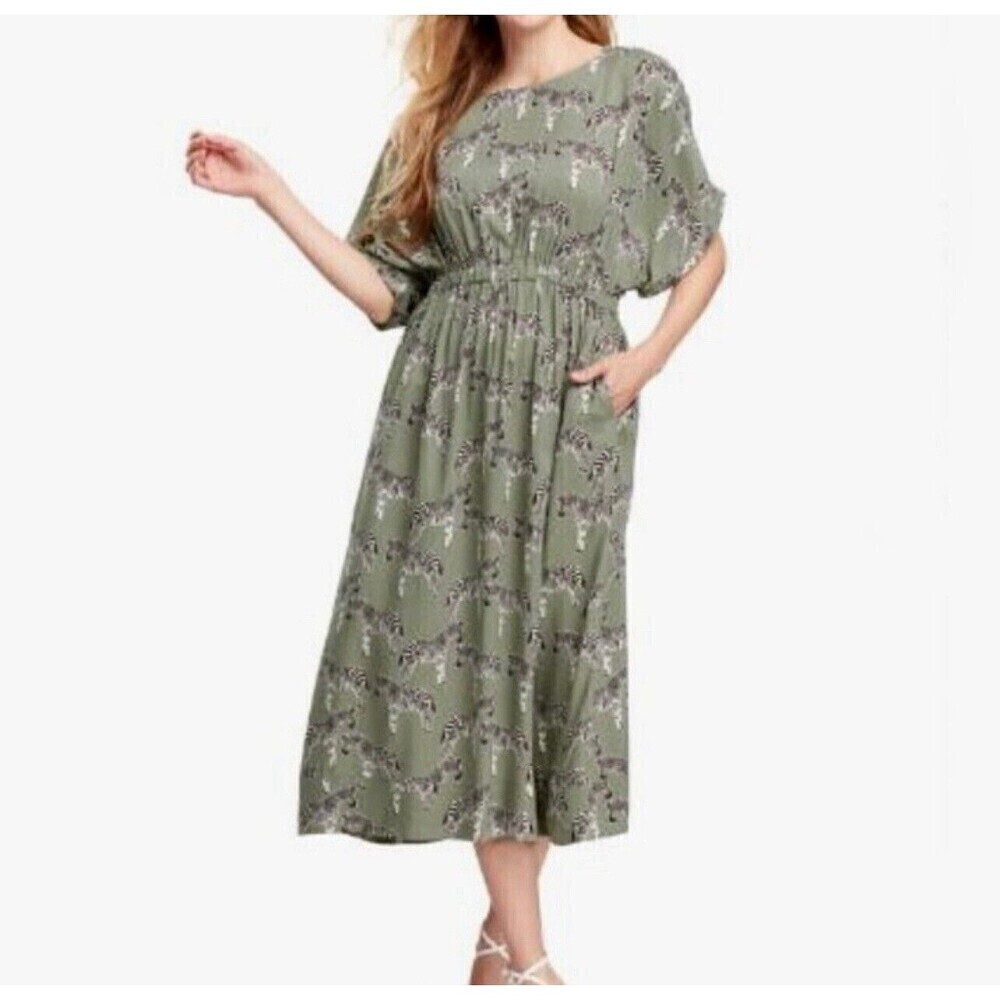 World Market Women's Zebra Novelty Print Midi Dress in Sage Green Size LARGE/XL
